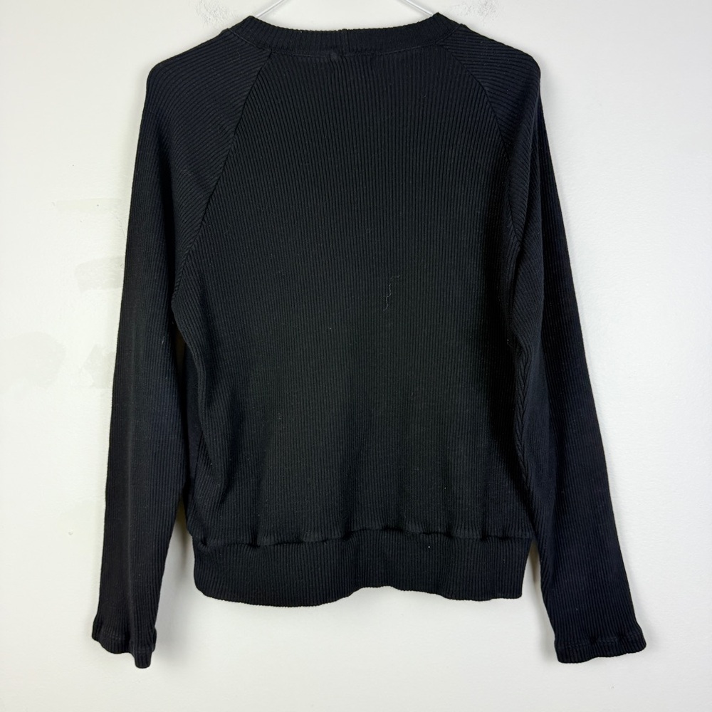 Monrow Black Ribbed Knit Crew Neck Sweater - Picture 3 of 5